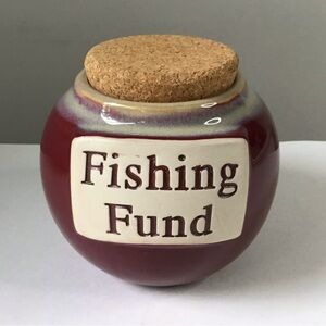 Fishing Fund Ceramic Jar With Cork Stopper Stash Money Bank Tumbleweed Pottery
